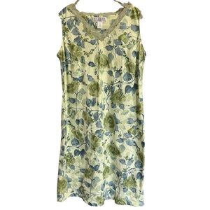 Linen Blend Botanical Floral Print Shift Dress Plus Size 1X‎ Cottage Core Lace
